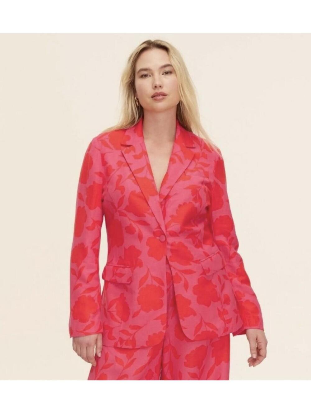 Kate Spade x Target Sz Small Floral Linen Blend Blazer Jacket Pink Classic Rose